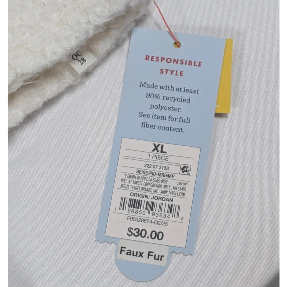 Cat & Jack Girls XL 14/16 Faux Fur Sherpa Bomber Jacket Full Zip Cream NWT